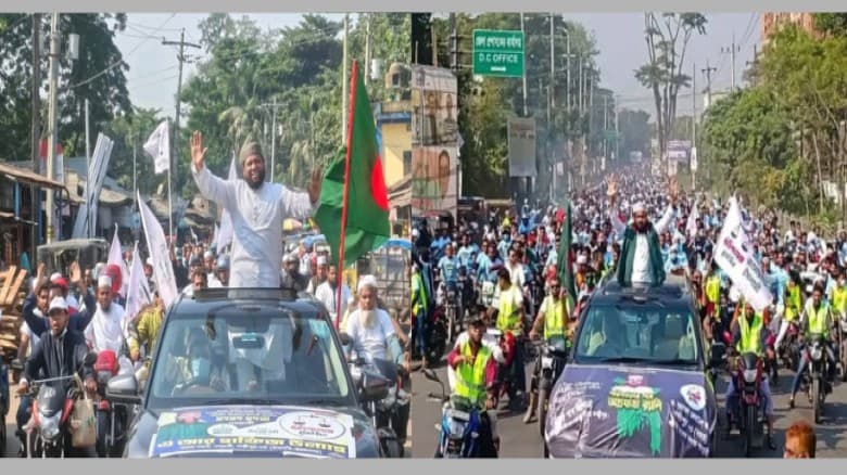 লক্ষ্মীপুরে কর্মীদের নিজস্ব খরচে মোটরসাইকেল নিয়ে জামায়াতের দুই প্রার্থীর শোভাযাত্রা