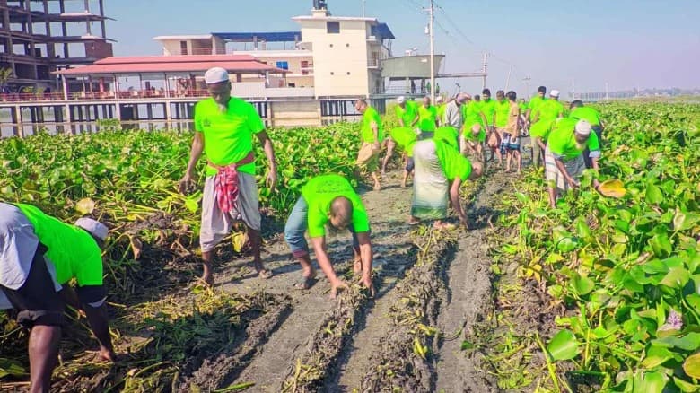 জামায়তের উদ্যোগে পানির নিচে থাকা ৬ কিলোমিটার সড়ক পরিষ্কার