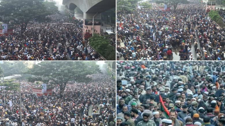 কারওয়ান বাজার-বিজয় সরণি-আগারগাঁও ছাড়িয়ে যায় জানাজার পরিধি