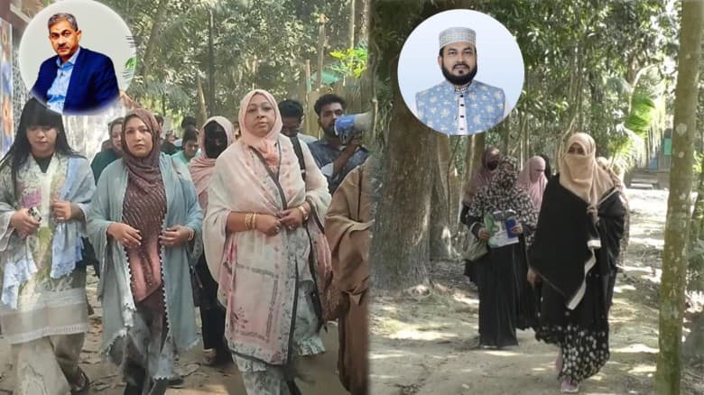 লক্ষ্মীপুরে ভোটারদের দ্বারে দ্বারে যাচ্ছেন বিএনপি ও জামায়াত প্রার্থীর স্ত্রীরা
